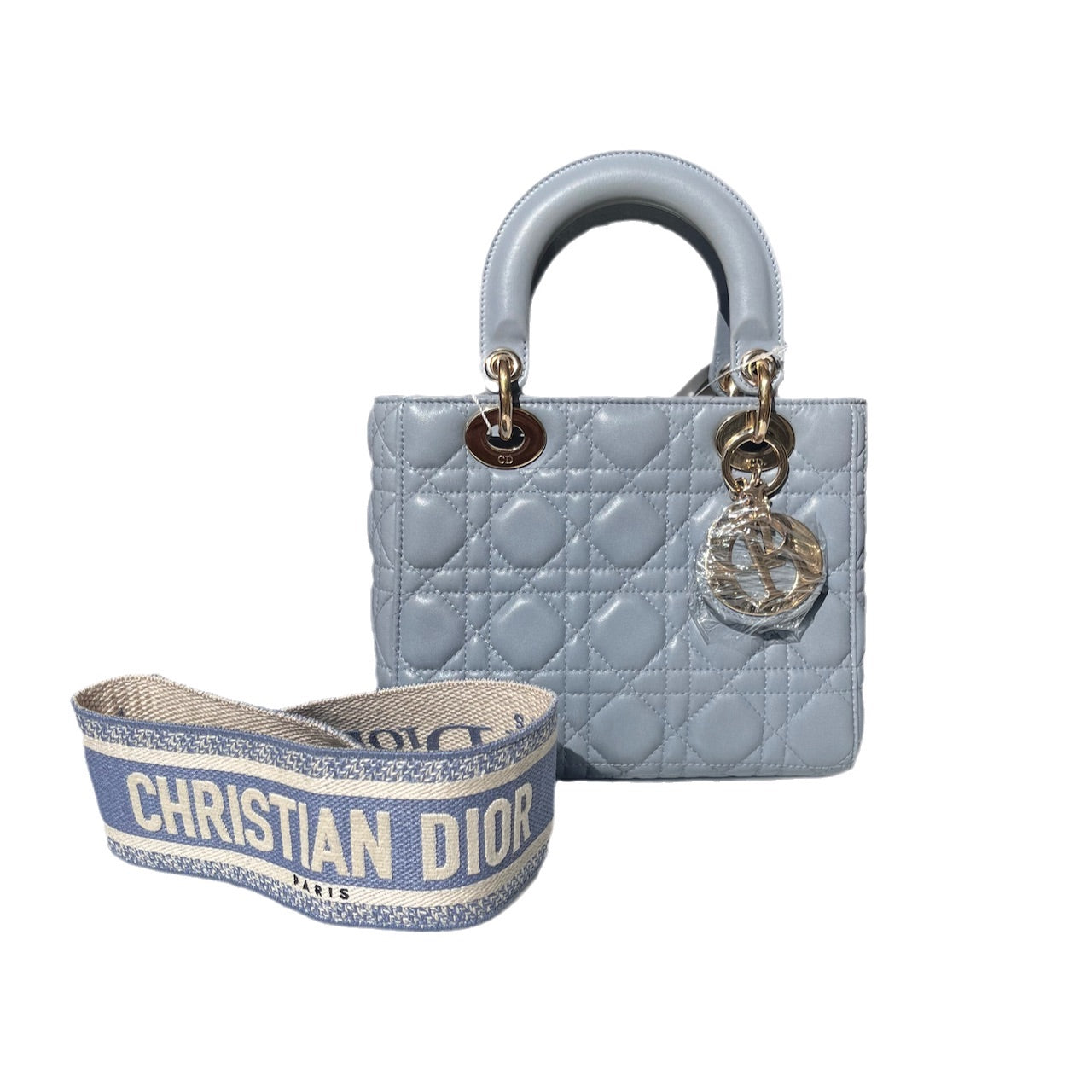 Lady Dior My Abcdior Blue Lambskin Cannage Leather with Strap