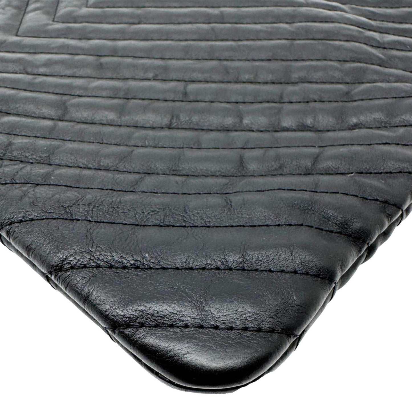 CHANEL O Clutch Chevron Leather Clutch Bag Black