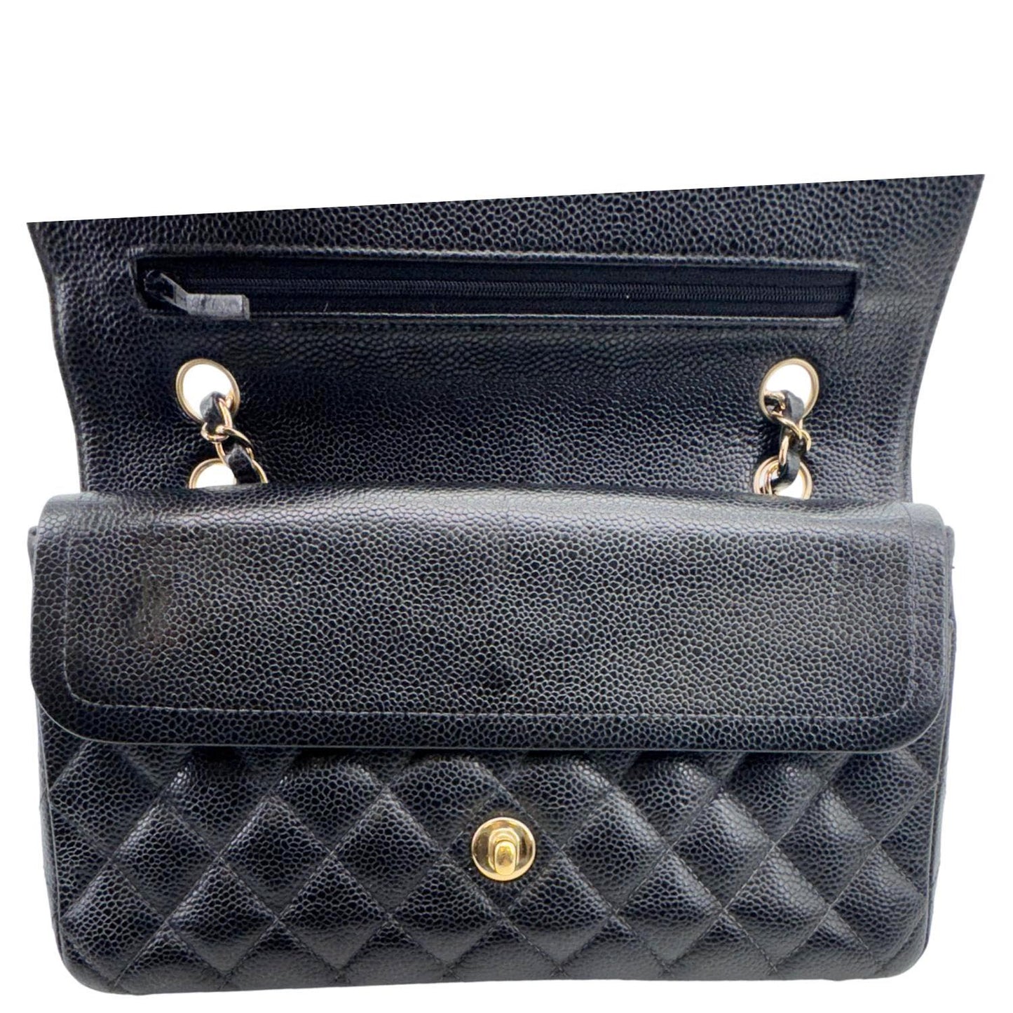CHANEL Classic Double Flap Quilted Caviar Leather Shoulder Bag Black