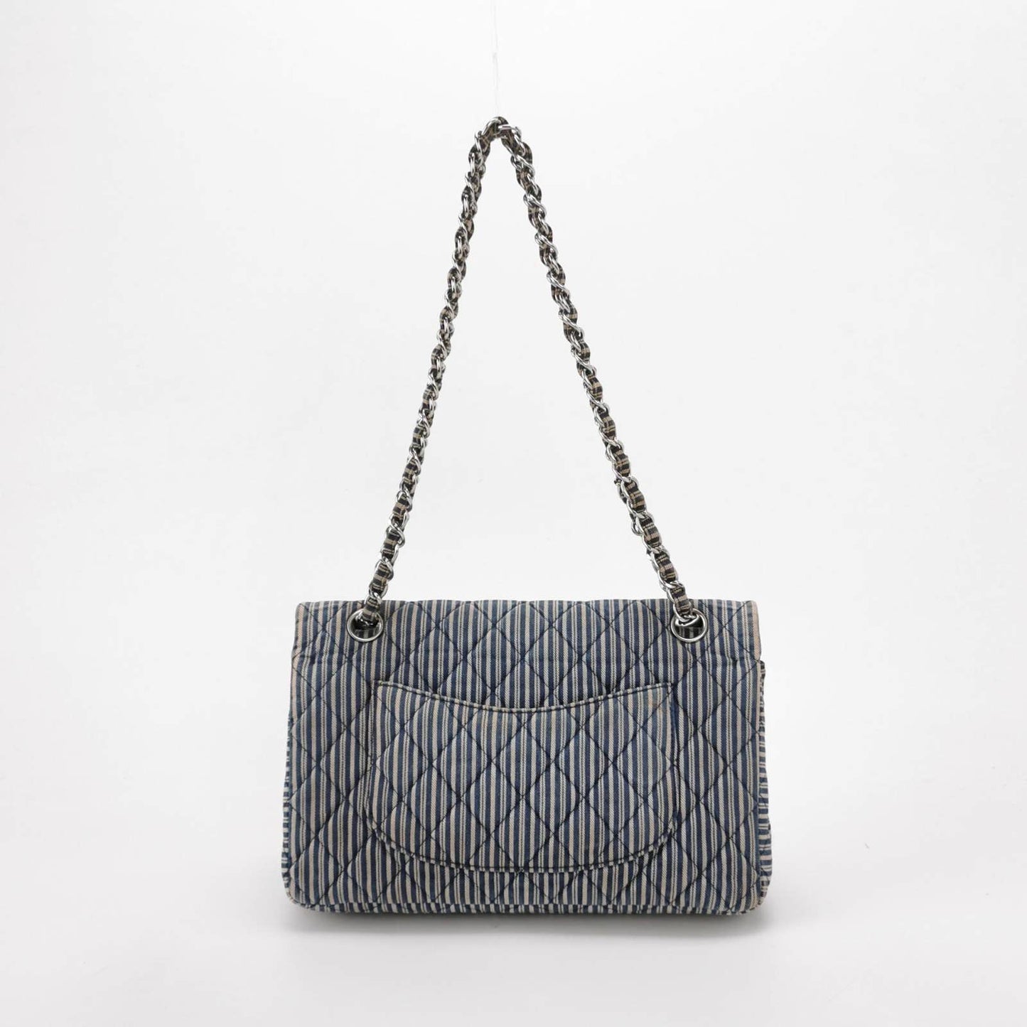 Chanel Classic Flap 2008 Medium Blue Canvas Stripes