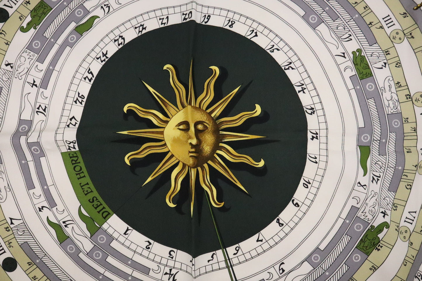Hermes Carre 90 Astrologie "Dies Et Hore" in Green Silk