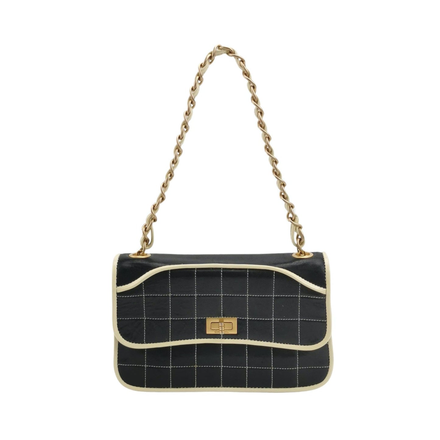 Chanel Chocolate Bar 2002 Medium Black Leather Shoulder Bag