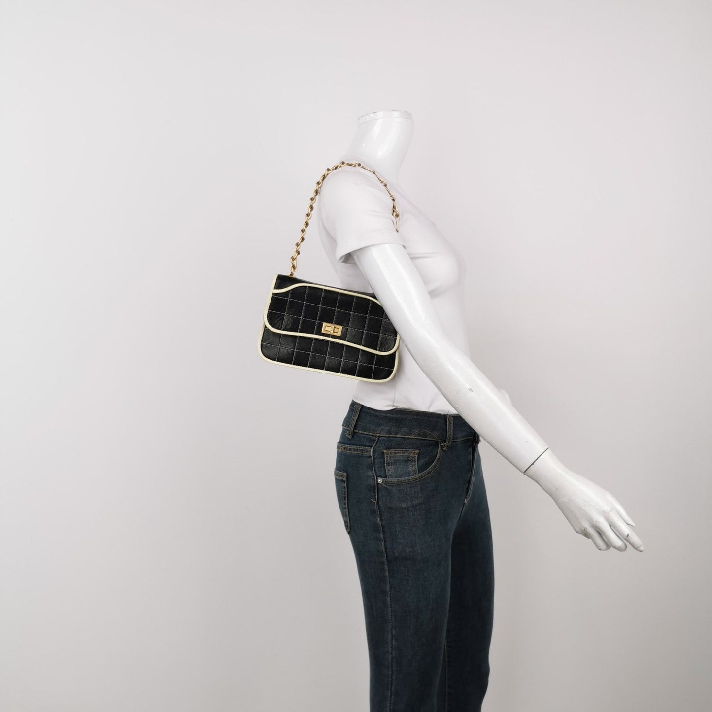 Chanel Chocolate Bar 2002 Medium Black Leather Shoulder Bag