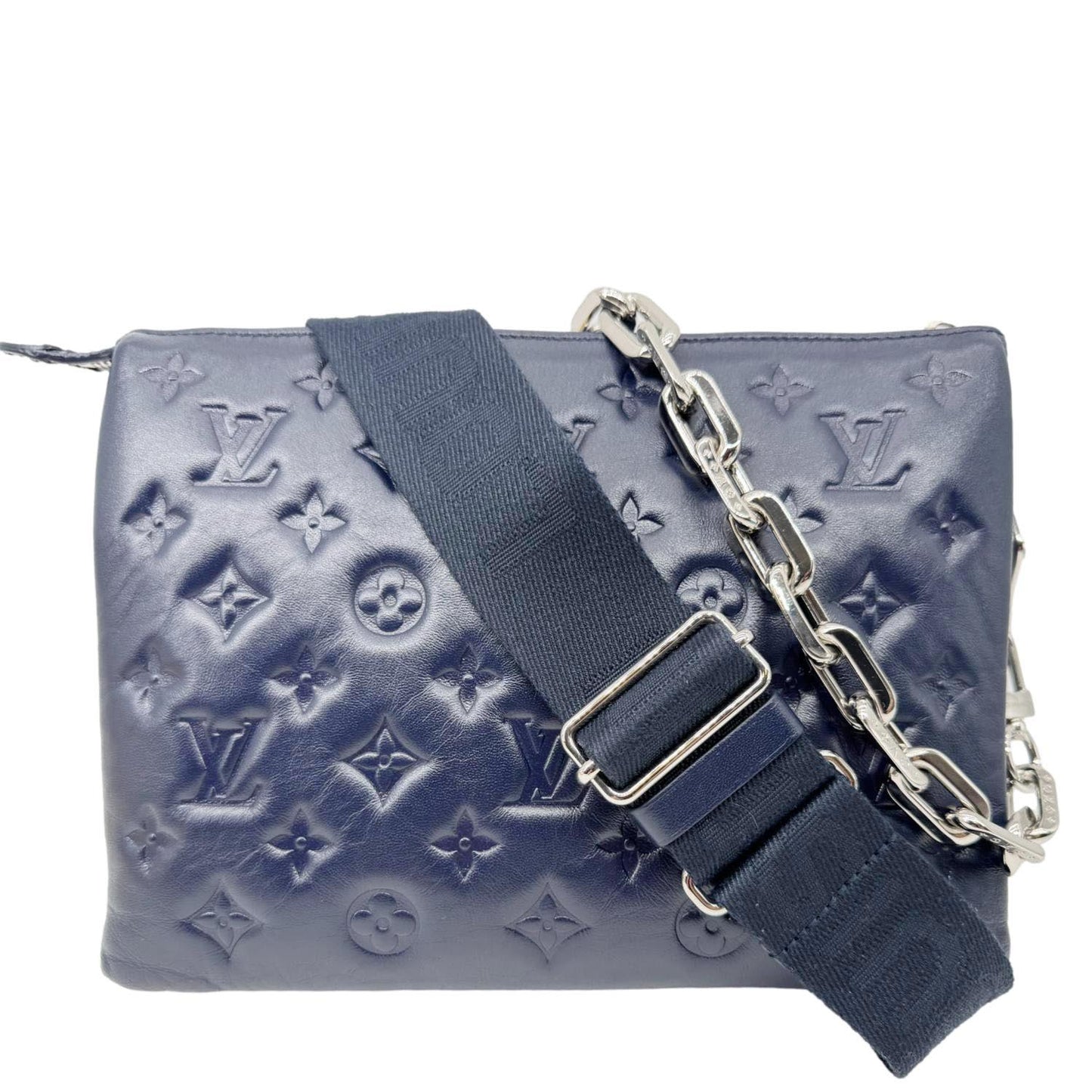 LOUIS VUITTON Coussin PM Monogram Embossed Leather Shoulder Bag Navy Blue
