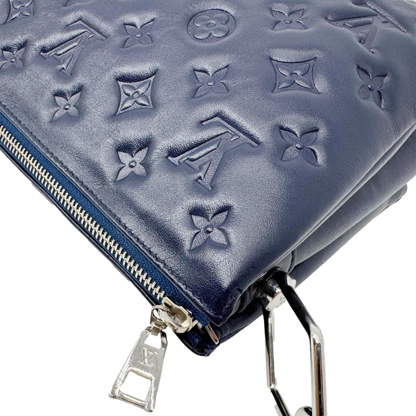 LOUIS VUITTON Coussin PM Monogram Embossed Leather Shoulder Bag Navy Blue