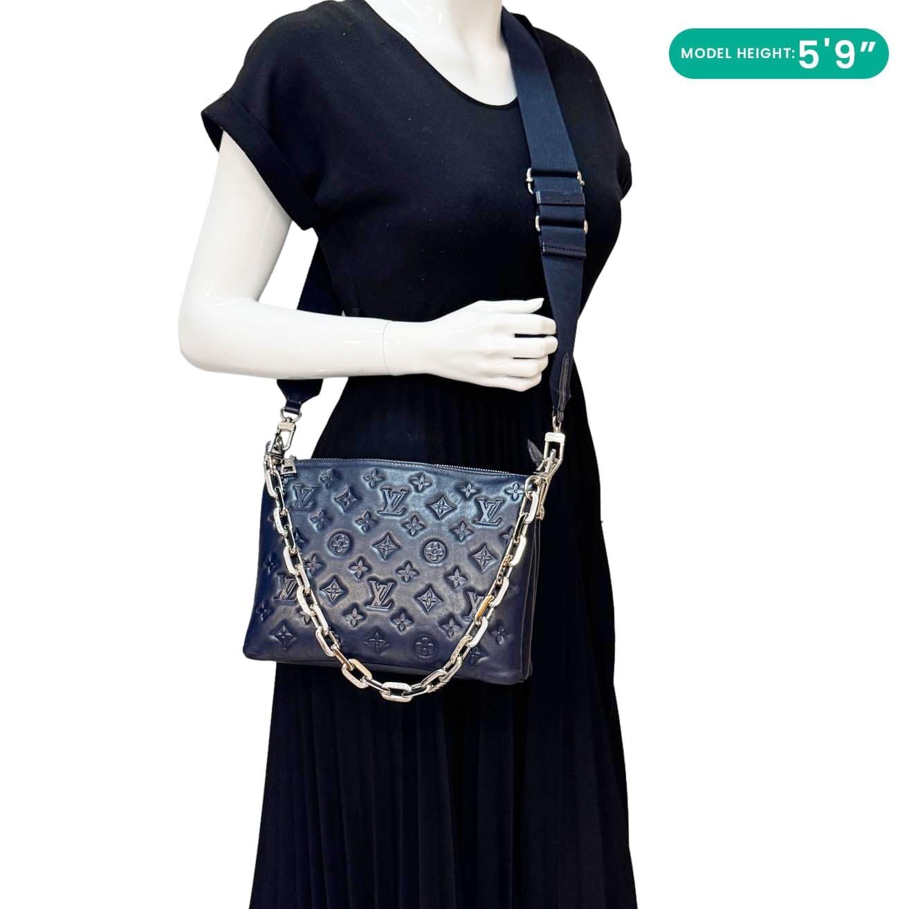 LOUIS VUITTON Coussin PM Monogram Embossed Leather Shoulder Bag Navy Blue
