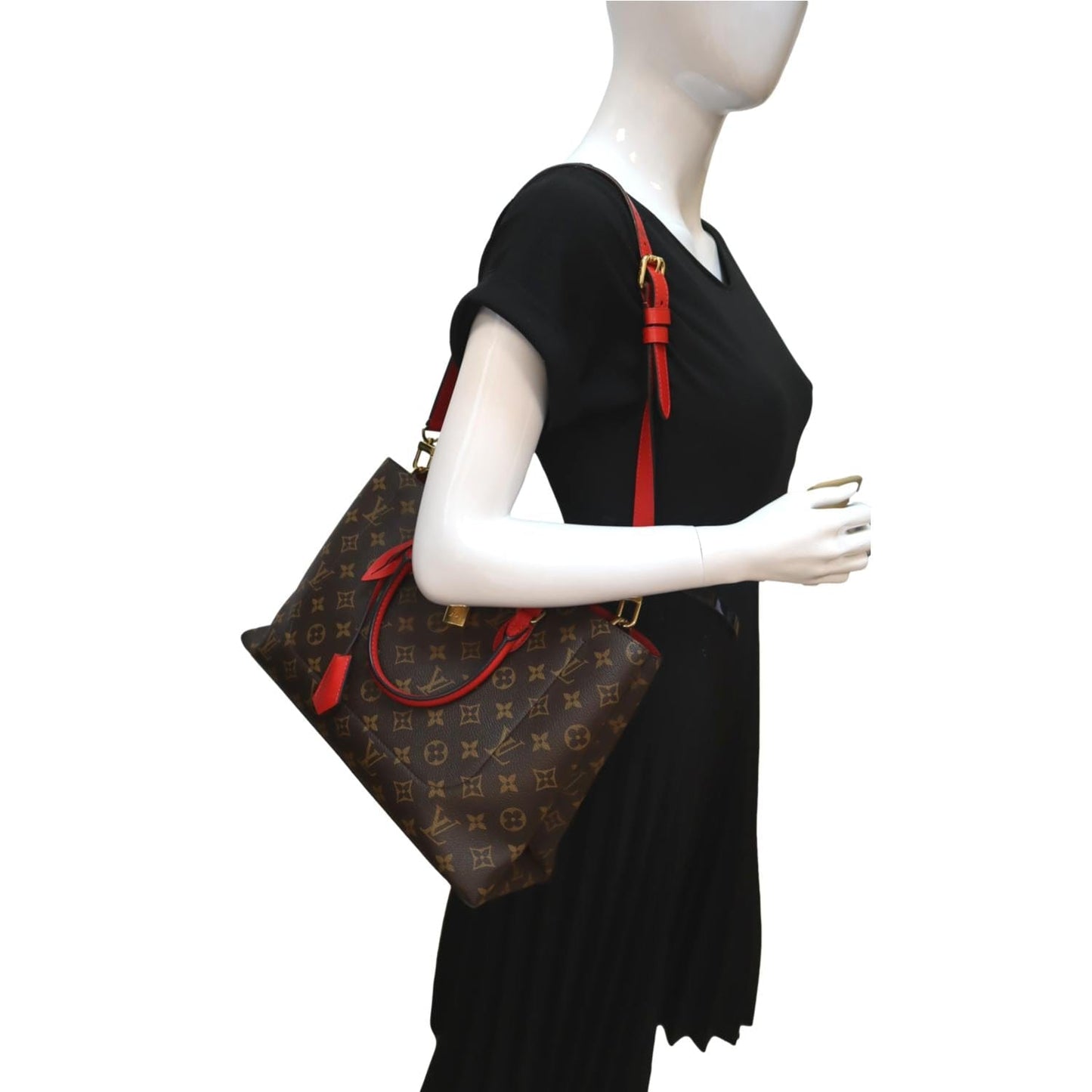 LOUIS VUITTON Flower Monogram Canvas Tote Shoulder Bag Cerise