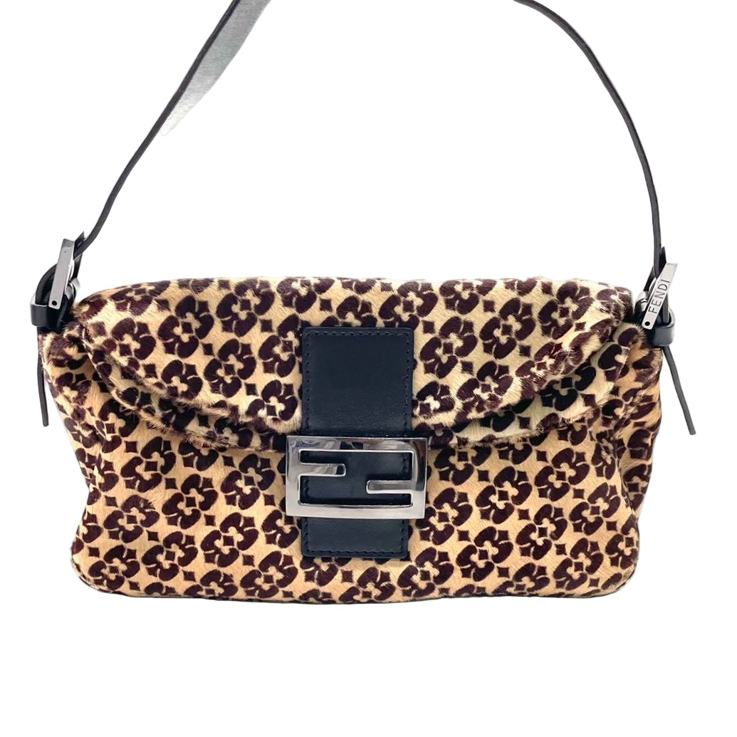 Fendi Baguette Vintage Ponyhair Double Flap Shoulder Bag