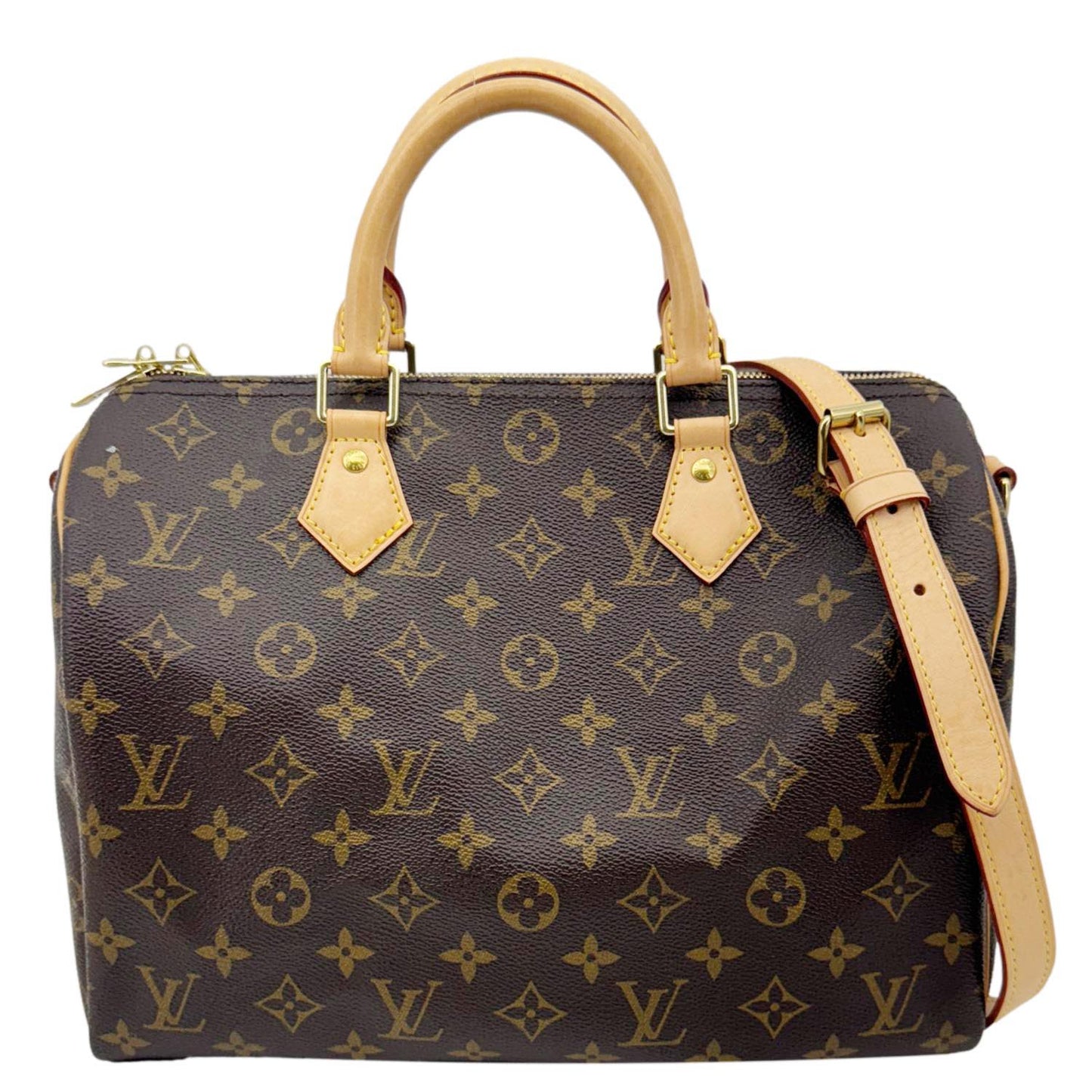 LOUIS VUITTON Speedy 30 Bandouliere Monogram Canvas Crossbody Bag Brown