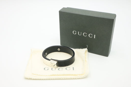 Gucci Bracelet in Black Leather & Sterling Silver