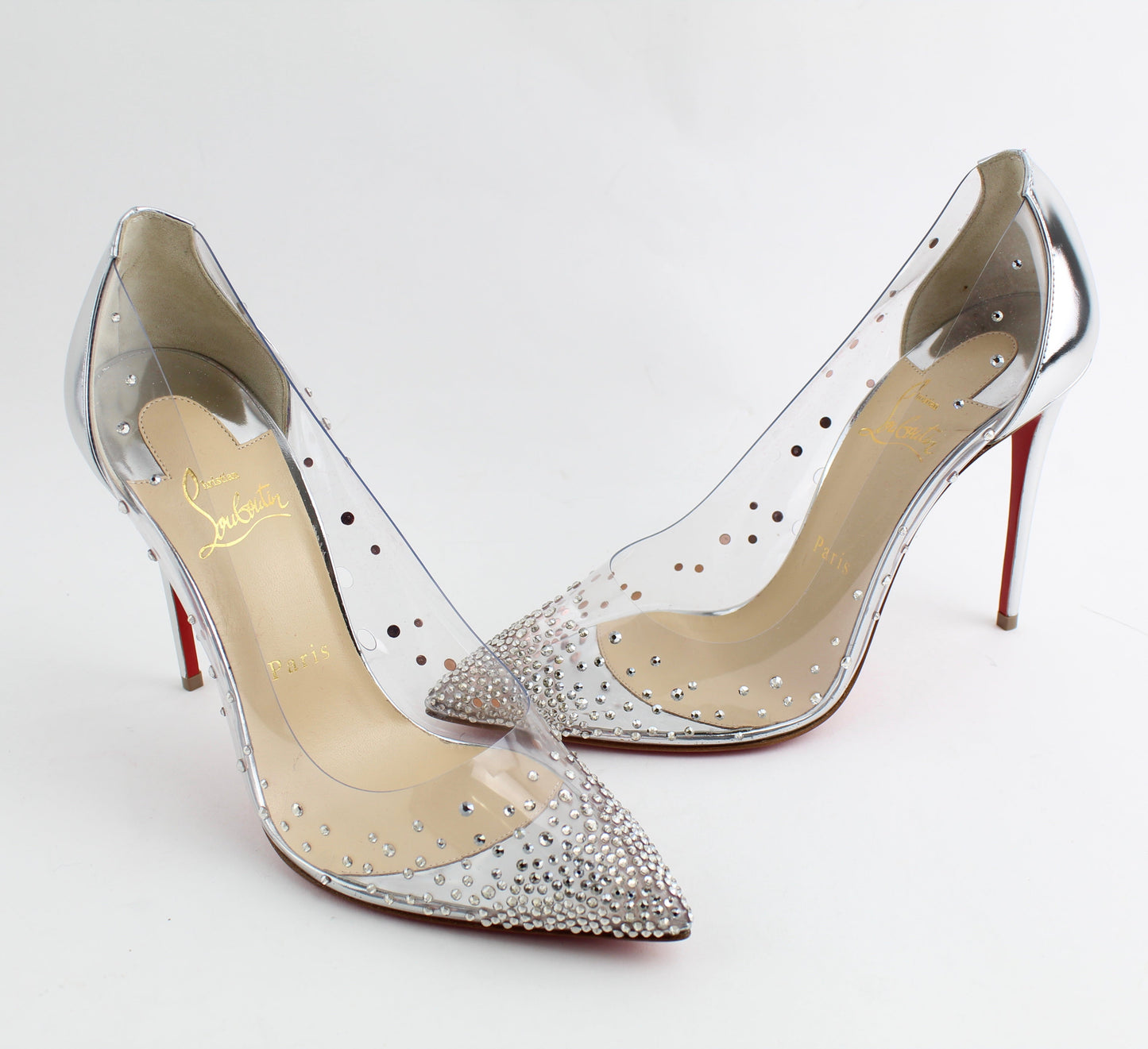 CHRISTIAN LOUBOUTIN DEGRASTRASS CLEAR EMBELLISHED PUMP SIZE 39.5