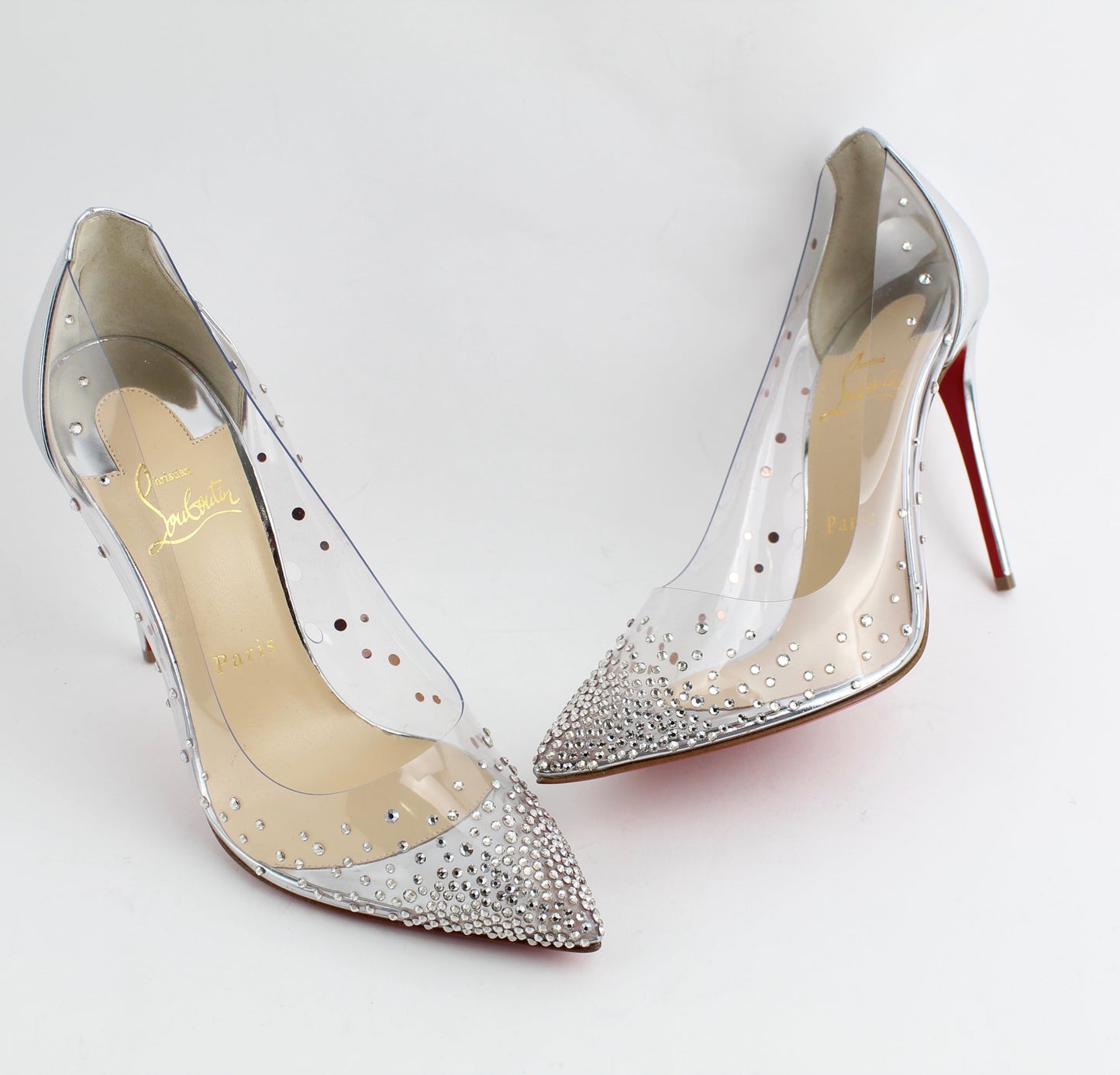 CHRISTIAN LOUBOUTIN DEGRASTRASS CLEAR EMBELLISHED PUMP SIZE 39.5