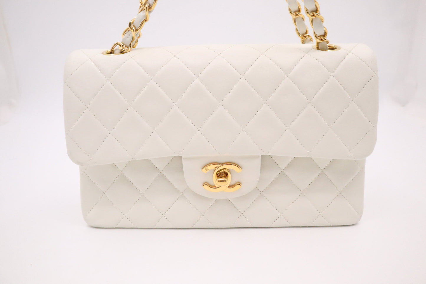 Chanel Small Double Flap in White MattelassÃ© Leather