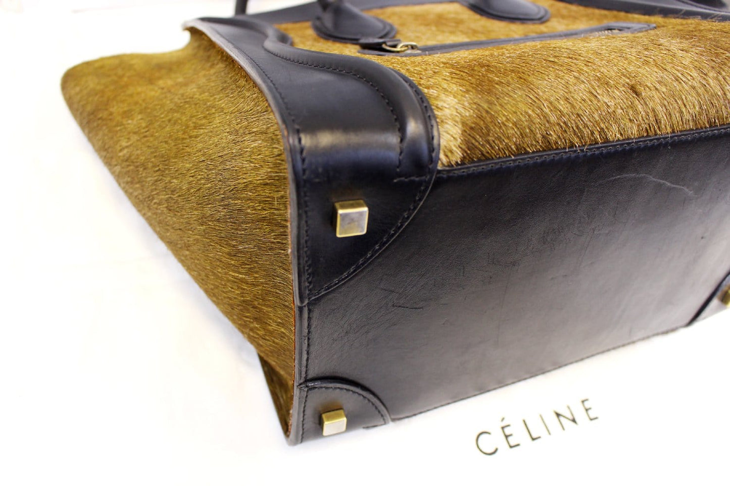 CELINE Calfskin Pony Hair Mini Luggage Tote Bag