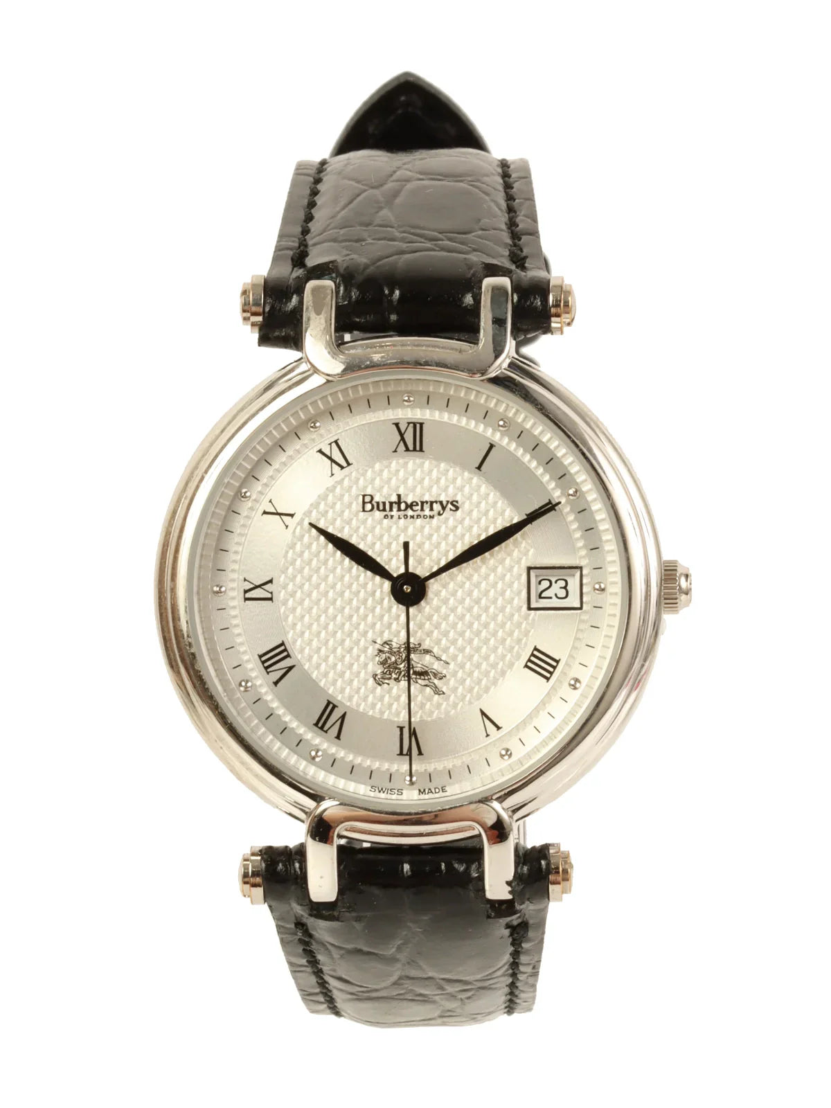 Luxury Burberry Round Logo Face Watch Silver/Black