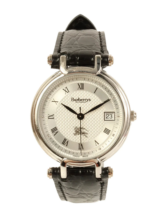 Luxury Burberry Round Logo Face Watch Silver/Black