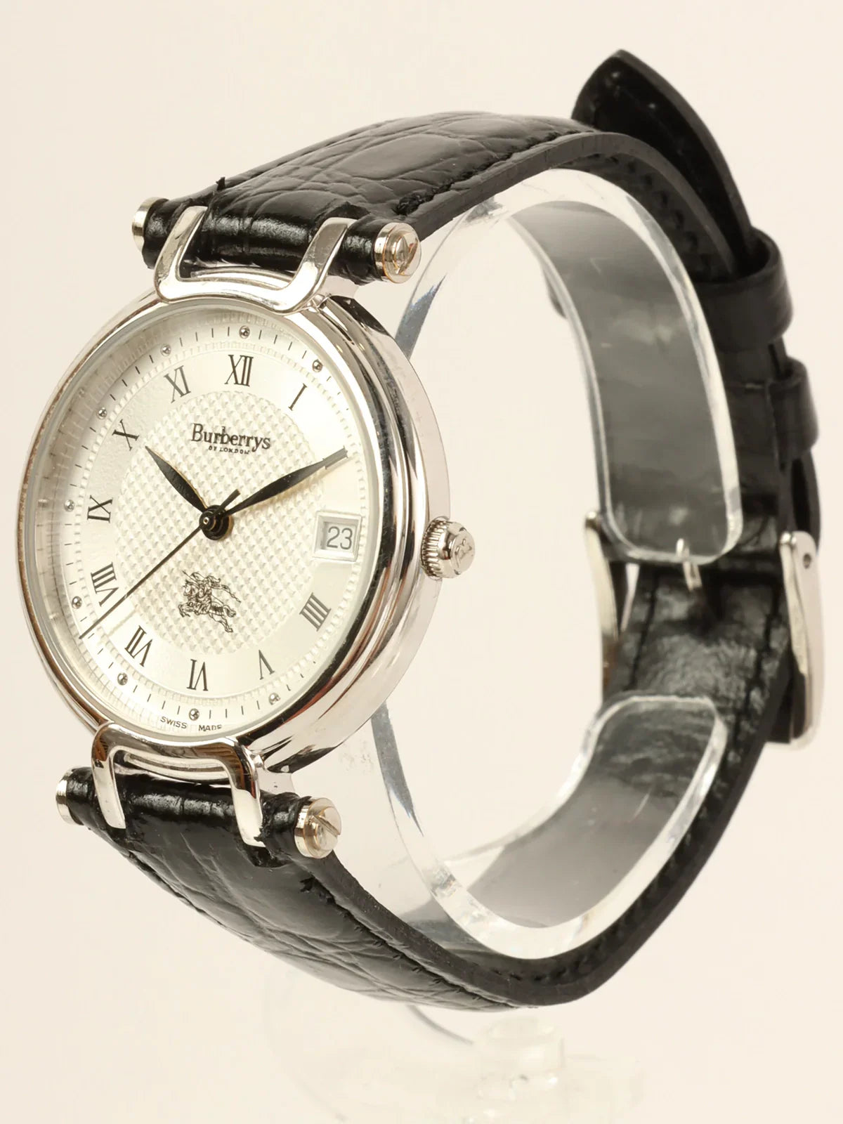 Luxury Burberry Round Logo Face Watch Silver/Black