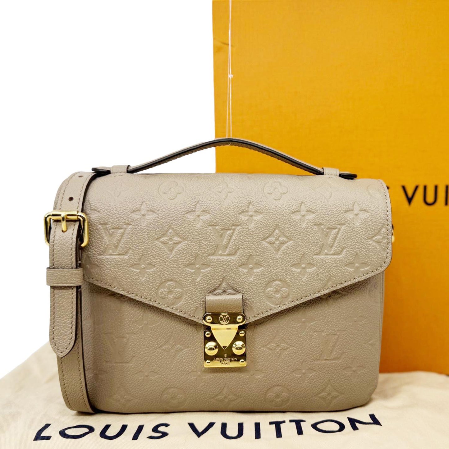 LOUIS VUITTON Metis Pochette Empreinte Leather Crossbody Bag Beige