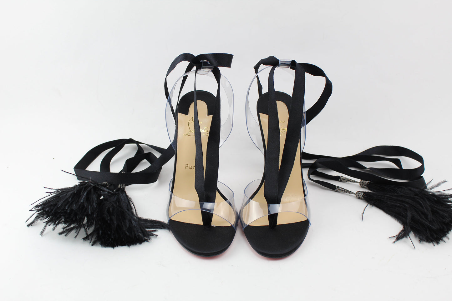 CHRISTIAN LOUBOUTIN MARIE EDWINA 100mm PVC/Crepe satin/Ostrich
