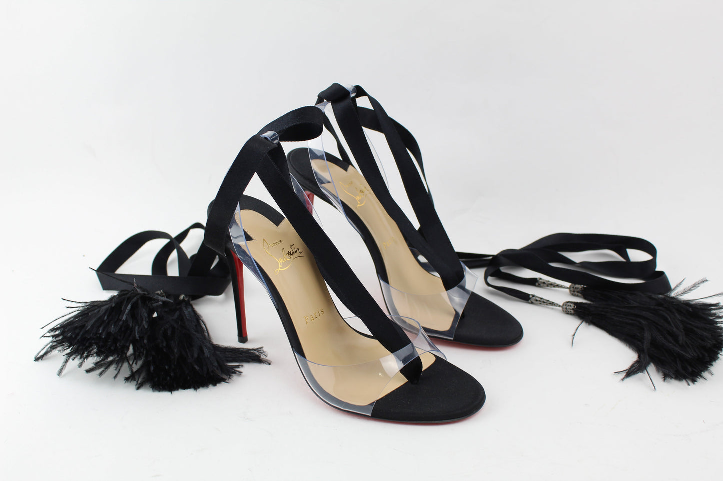 CHRISTIAN LOUBOUTIN MARIE EDWINA 100mm PVC/Crepe satin/Ostrich