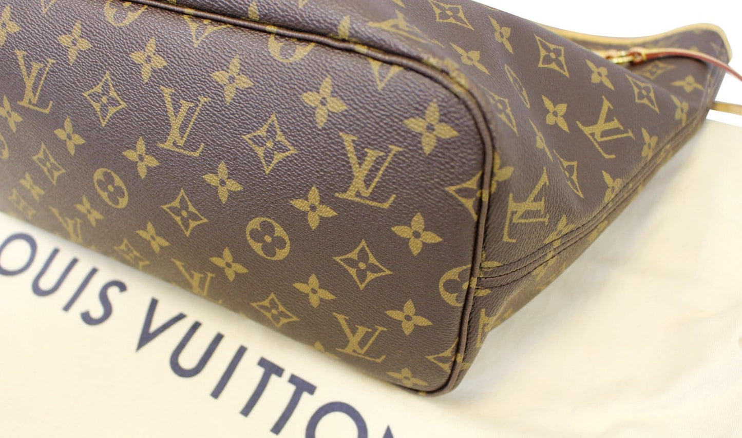 LOUIS VUITTON Monogram Canvas Neverfull MM Brown Tote Bag Fuchsia