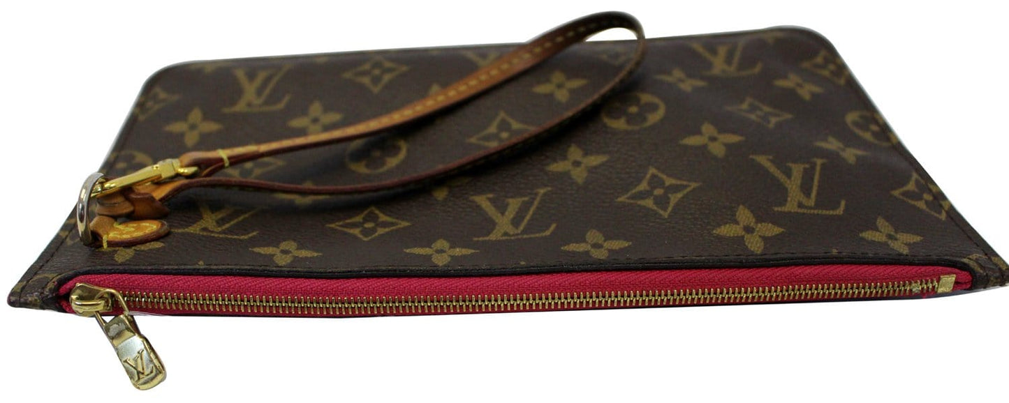 LOUIS VUITTON Monogram Canvas Pochette Wristlet Pouch Neverfull MM Fuchsia