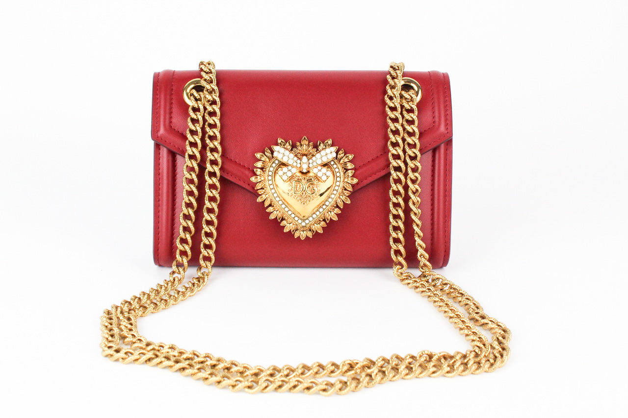 Dolce and Gabbana Smooth Calfskin Devotion Mini Bag in Red