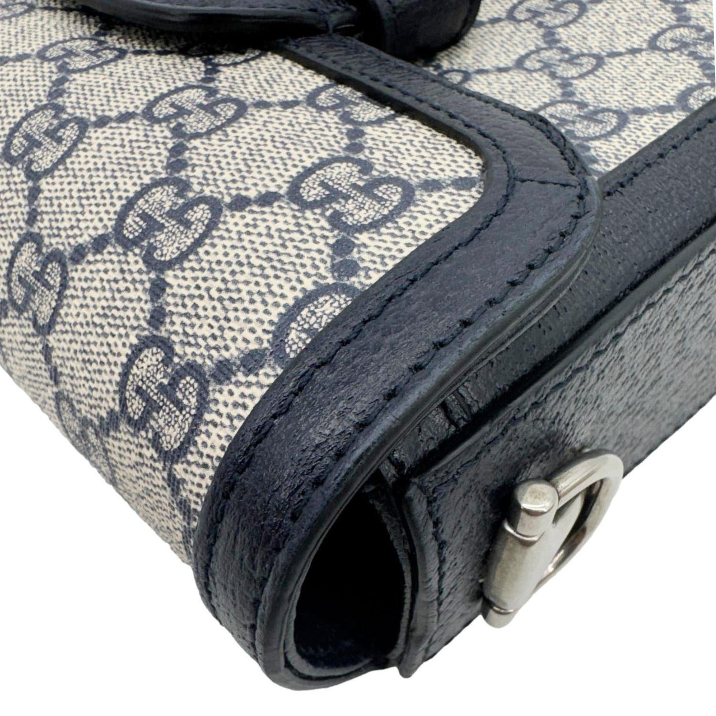 GUCCI Horsebit 1955 Flap Mini Dollar GG Supreme Canvas Shoulder Bag Navy Blue 658574