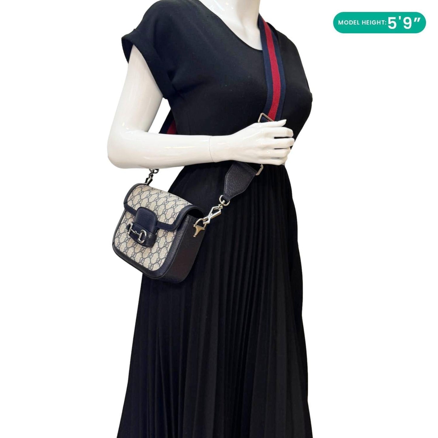 GUCCI Horsebit 1955 Flap Mini Dollar GG Supreme Canvas Shoulder Bag Navy Blue 658574