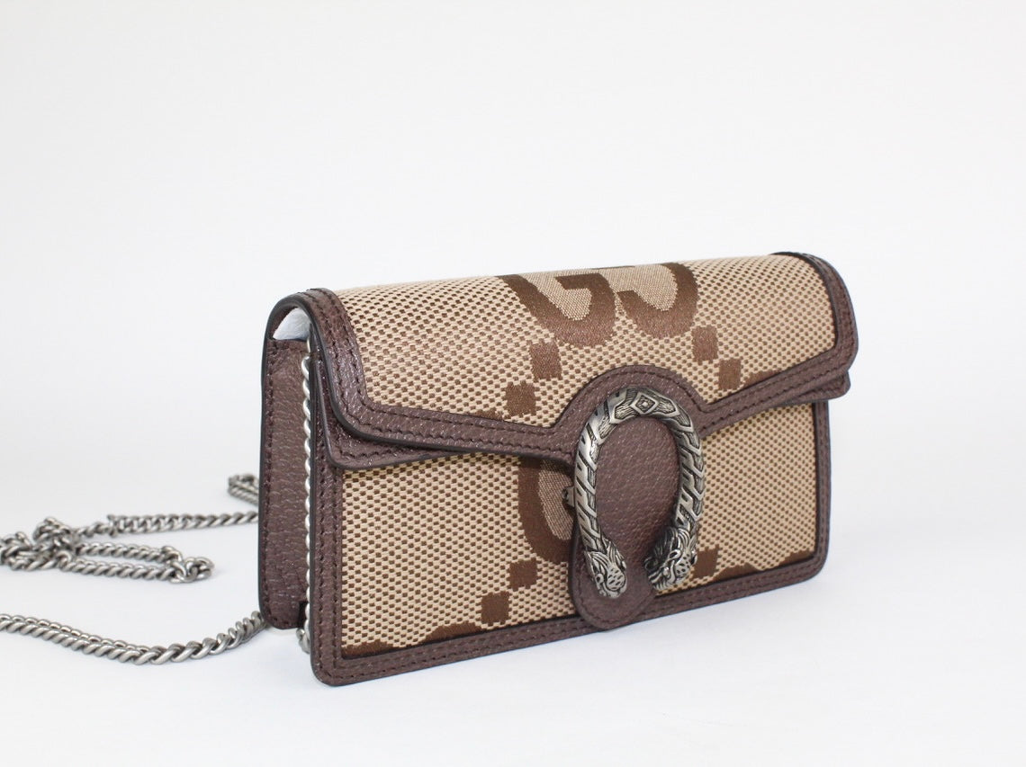 Gucci Dionysus Jumbo GG Super Mini Bag in Camel and Ebony Canvas