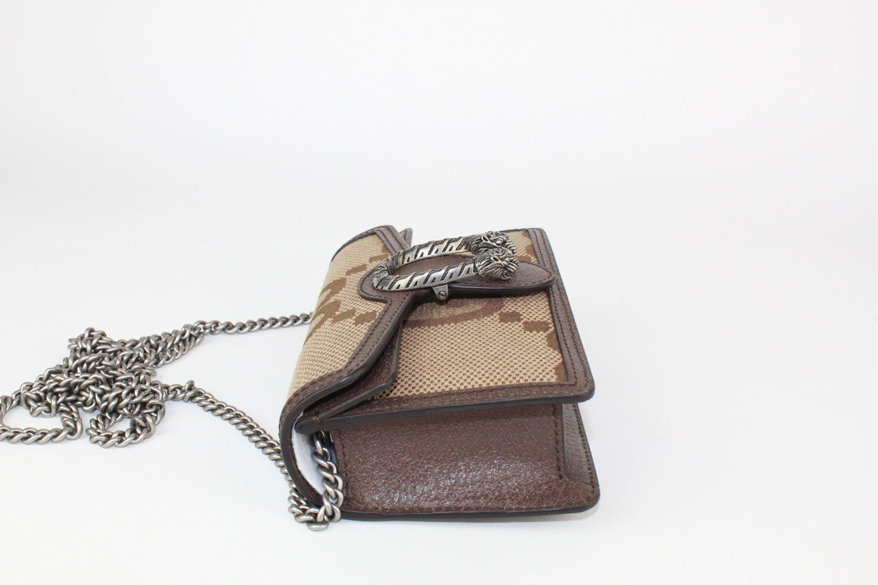 Gucci Dionysus Jumbo GG Super Mini Bag in Camel and Ebony Canvas
