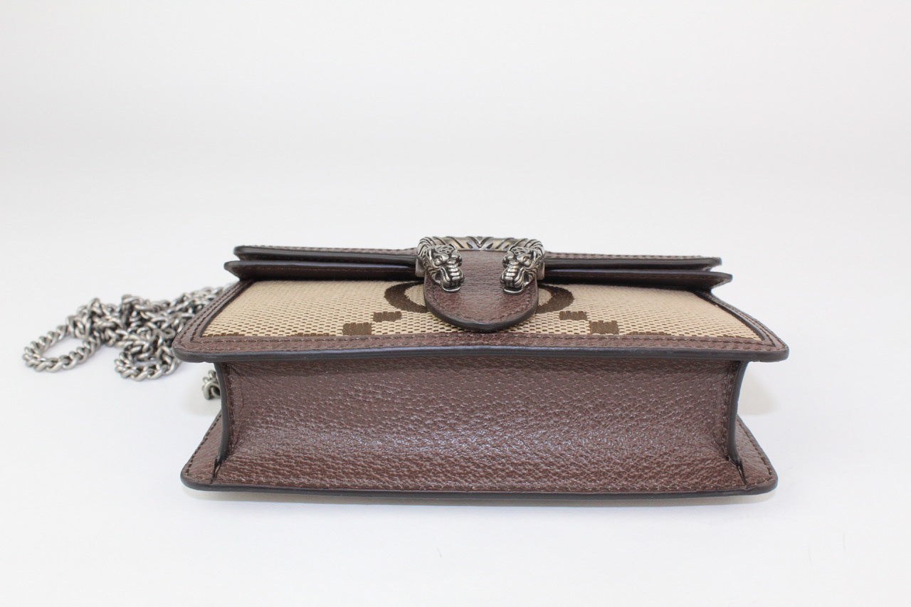Gucci Dionysus Jumbo GG Super Mini Bag in Camel and Ebony Canvas