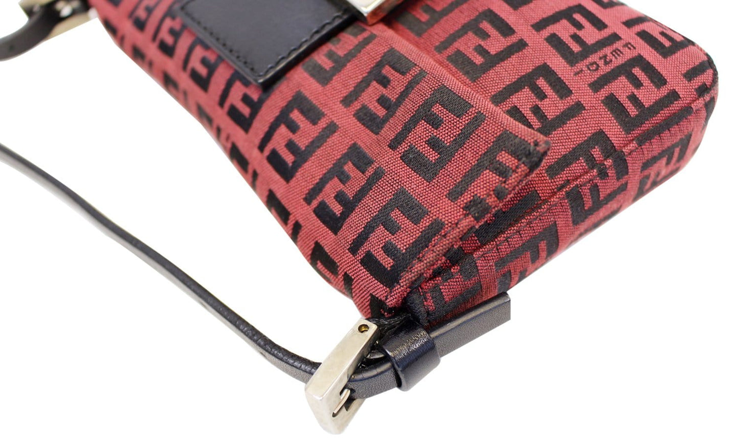 FENDI Zucca Black Burgundy Monogram Canvas Hobo Bag