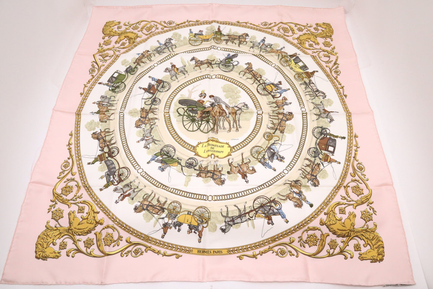 Hermes "La Promenade de Longchamps" Carre 90 in Pink Silk