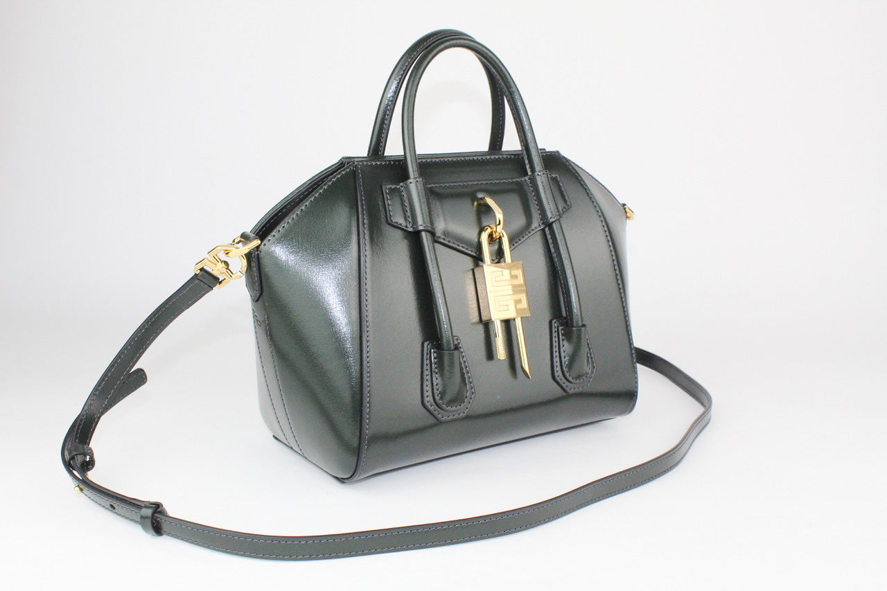 Givenchy Mini Antigona Lock Bag in Green Forest Box Leather