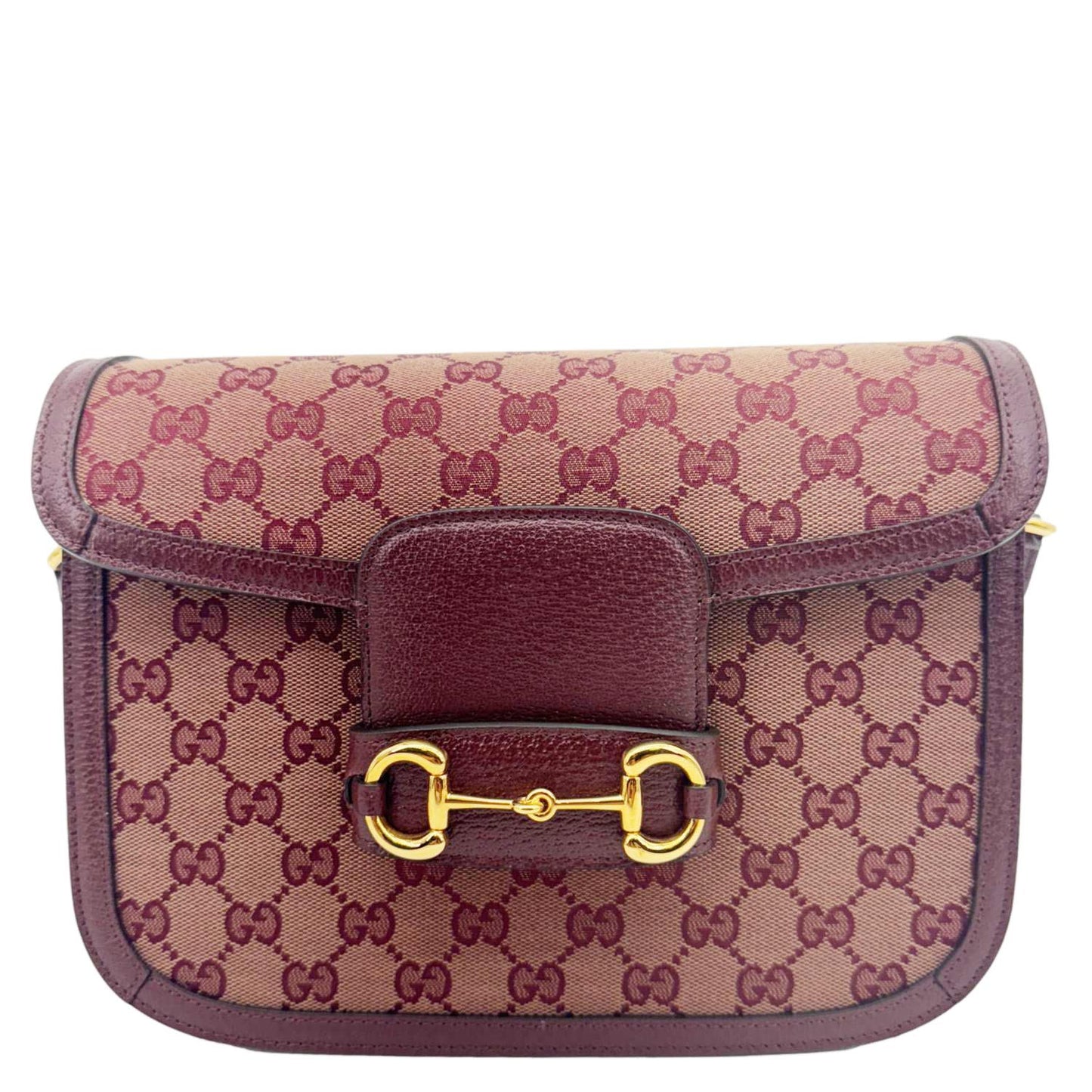 GUCCI Horsebit 1955 Medium GG Supreme Canvas Shoulder Bag Sahara Rubino 602204