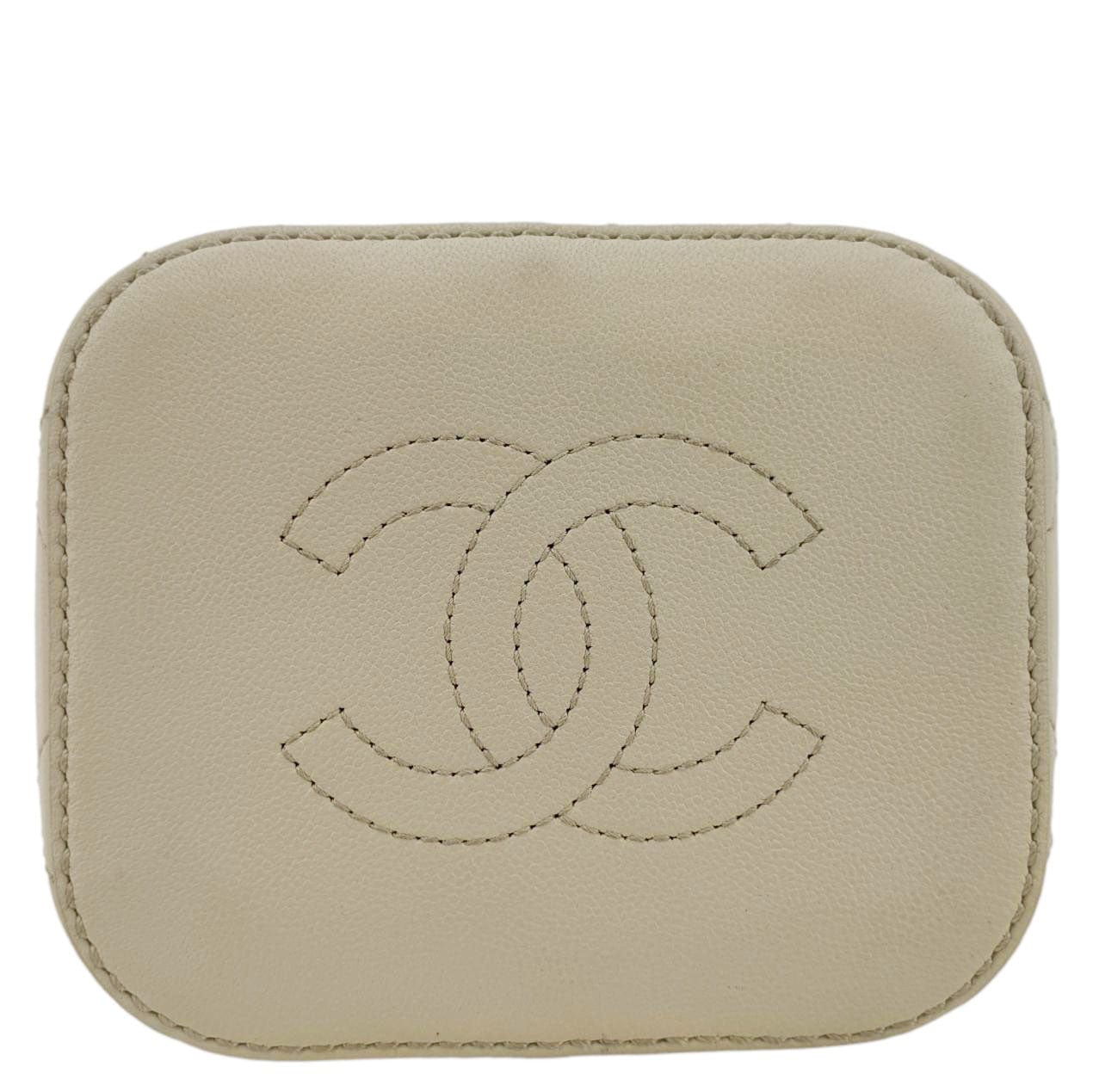 CHANEL CC Drawstring Quilted Leather Crossbody Bucket Bag Cream