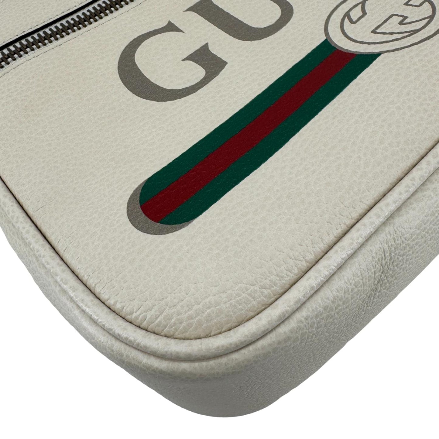 GUCCI Logo Leather Shoulder Bag Off White 523589