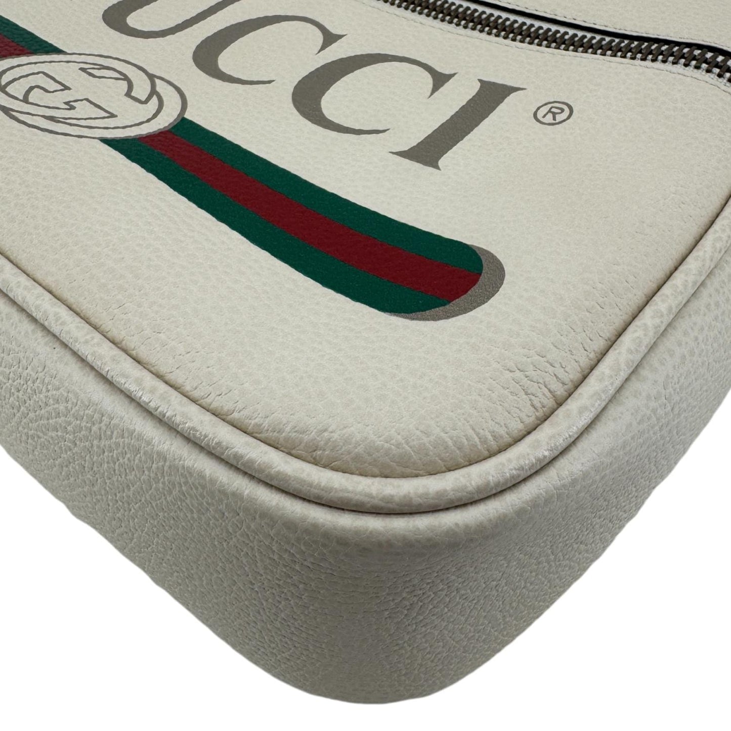 GUCCI Logo Leather Shoulder Bag Off White 523589