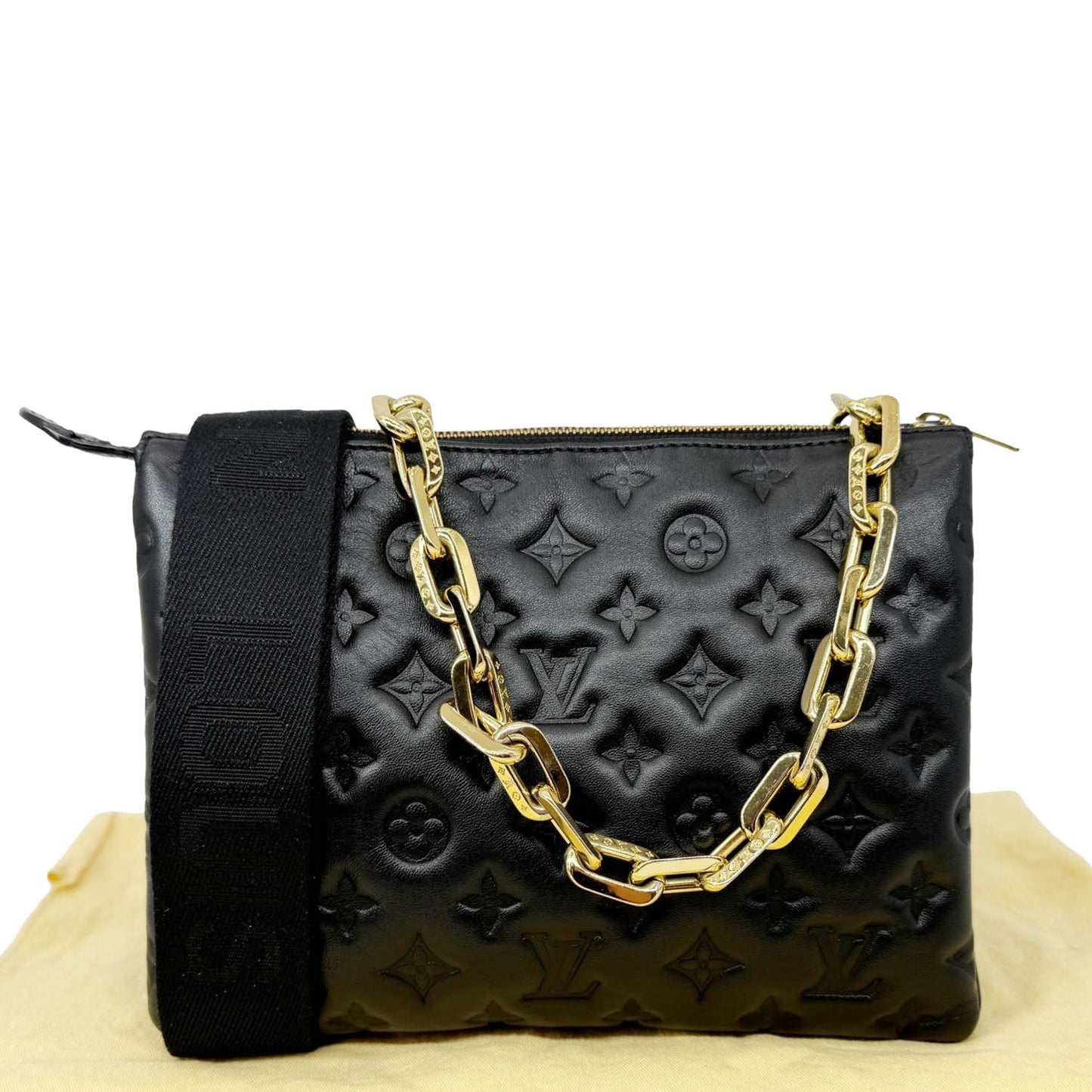 LOUIS VUITTON Coussin PM Monogram Embossed Leather Shoulder Bag Black