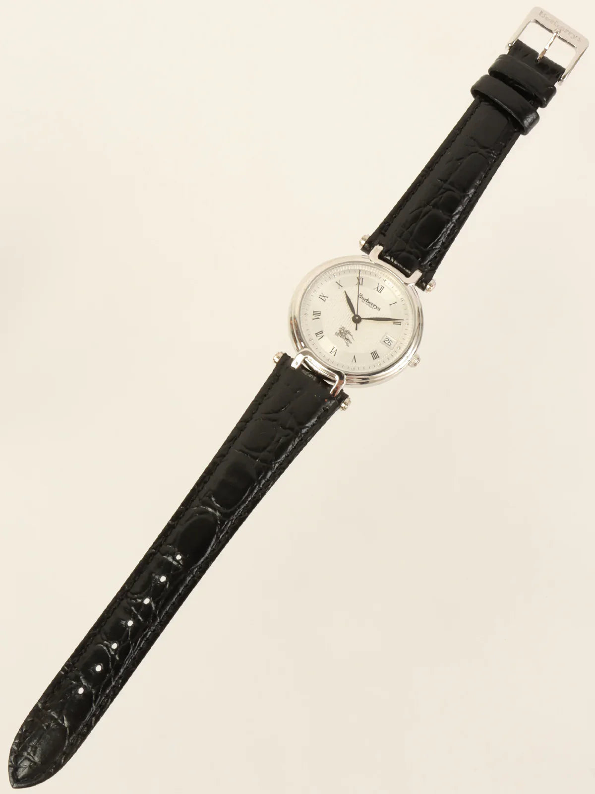 Luxury Burberry Round Logo Face Watch Silver/Black