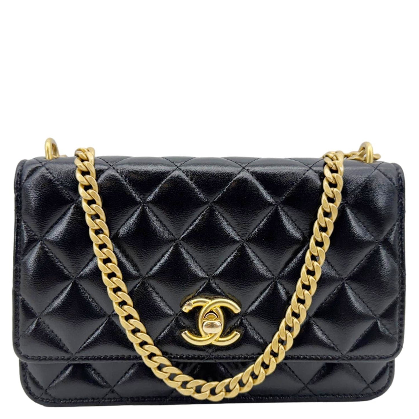 CHANEL Pillow Crush Quilted Lambskin Leather WOC Crossbody Bag Black