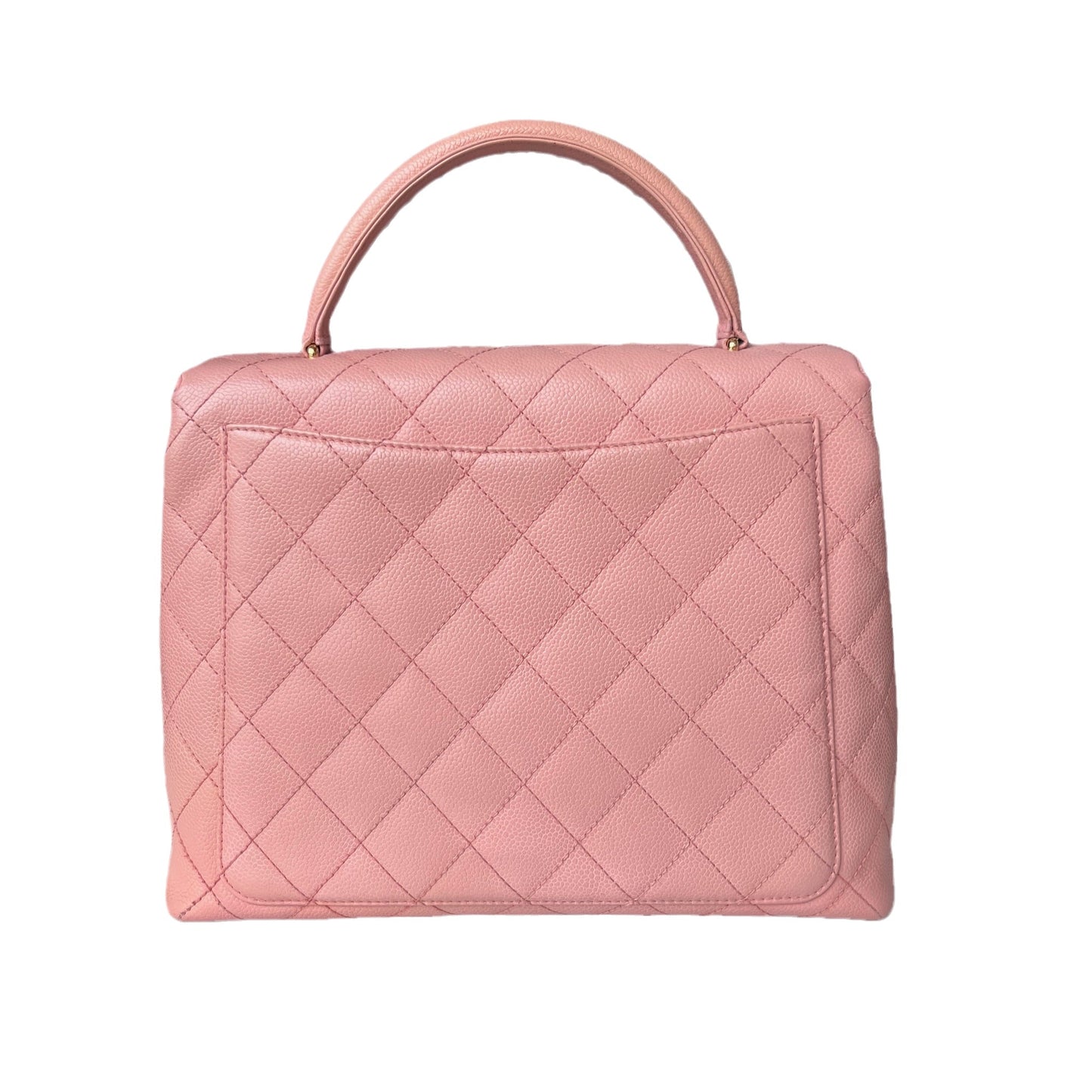 Chanel Vintage Top Handle Kelly Flap Bag Pink Quilted Caviar Leather 24k Gold Plated Hardware