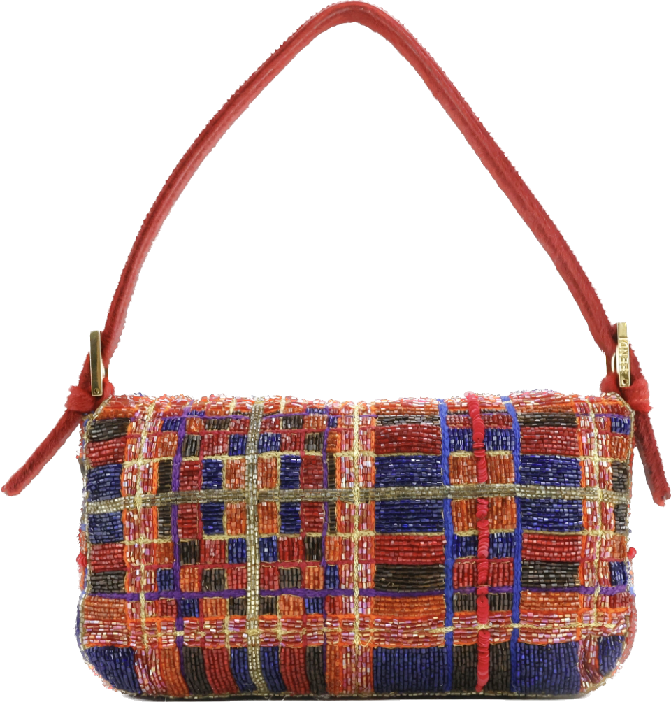 FENDI Baguette strass and rhinestone glitter beads blue red gold pony hair strap and buckle