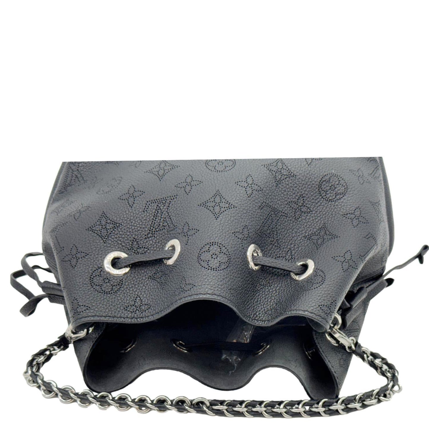LOUIS VUITTON Bella Mahina Perforated Calf Leather Tote Shoulder Bag Black
