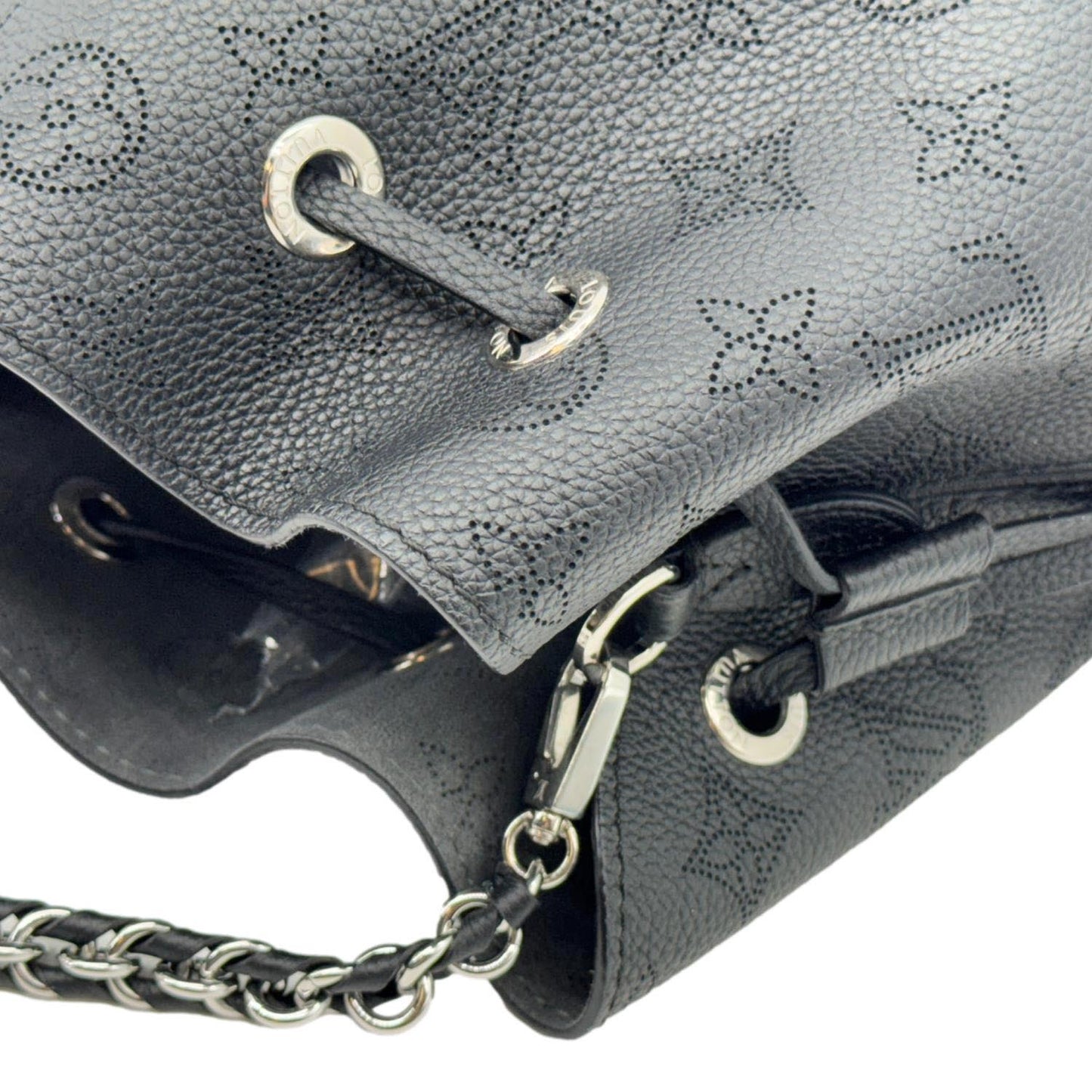 LOUIS VUITTON Bella Mahina Perforated Calf Leather Tote Shoulder Bag Black