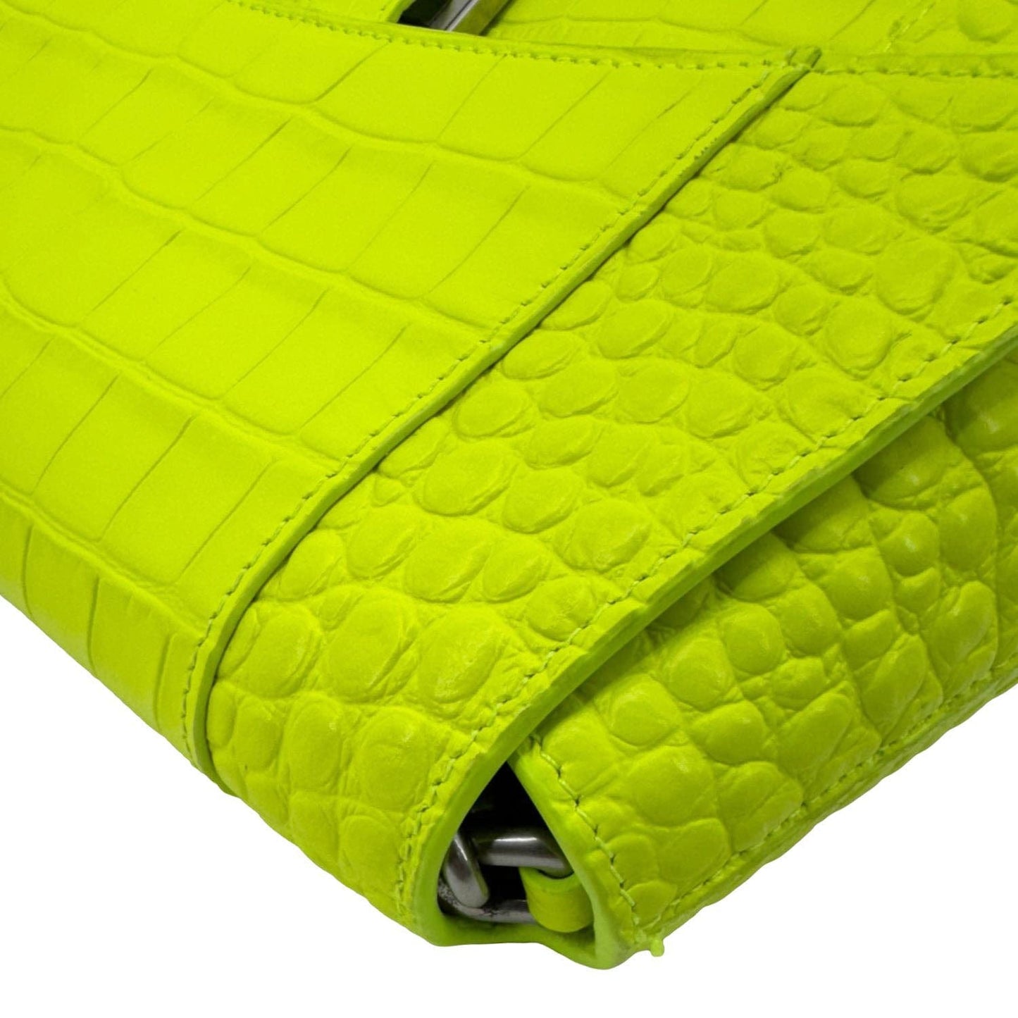 BALENCIAGA Downtown Small Calfskin Leather Chain Shoulder Bag Neon Yellow