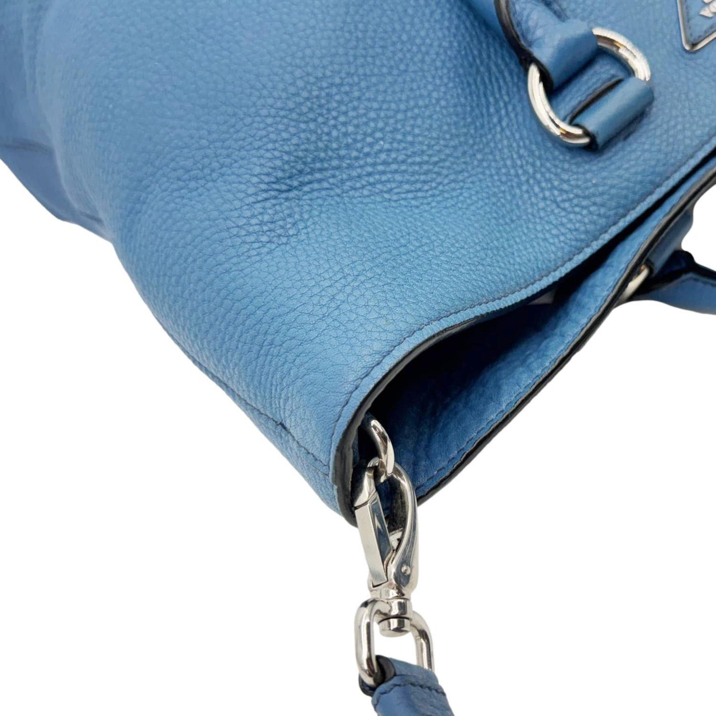 PRADA Vitello Daino Leather Shopping Tote Bag Blue