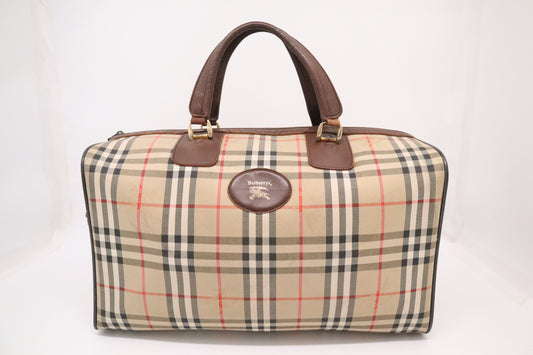 Burberry Boston Bag in Brown Checked Canvas