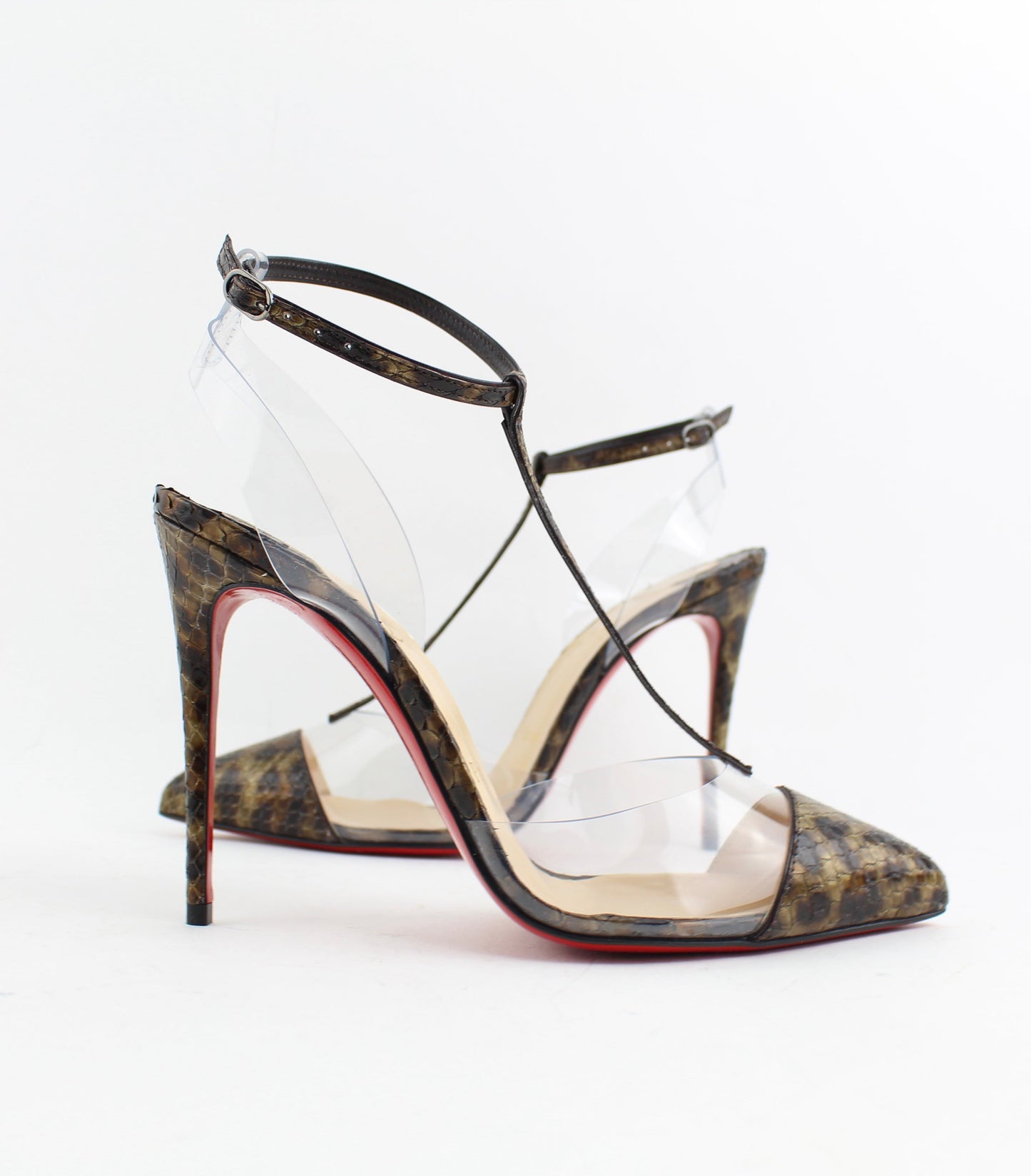 CHRISTIAN LOUBOUTIN NOSY 100 PYTHON LEO/PVC SIZE 37.5